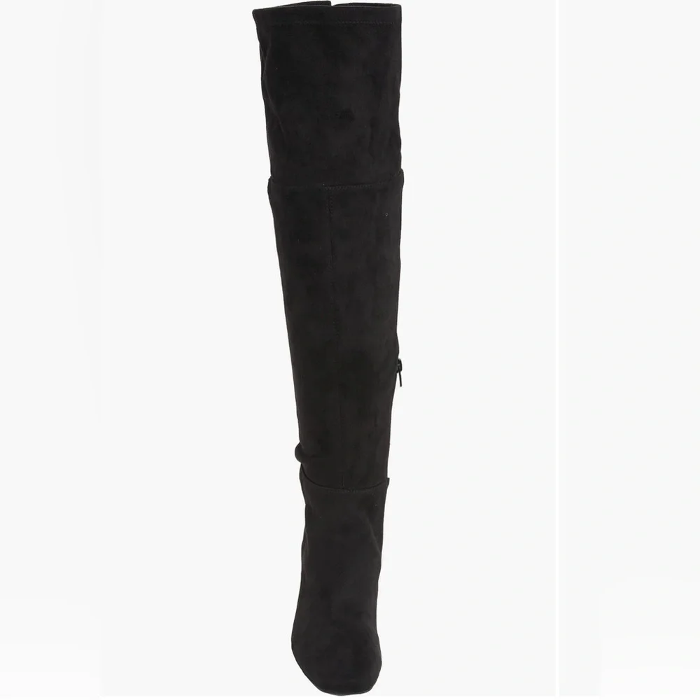 BP CALI STRETCH OVER THE KNEE BOOT BLACK FAUX SUEDE HEEL 3 1/4” SIZE 8.5 MEDIUM